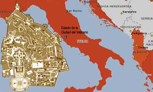 El Vaticano, oficialmente Estado de la Ciudad del Vaticano está enclavado dentro de la ciudad de Roma, en la península Itálica.