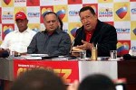 Chávez en su primera rueda de prensa con medios nacionales e internacionales.