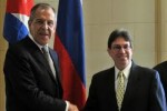 El canciller ruso Serguei Lavrov y su homólogo cubano Bruno Rodríguez durante un encuentro en La Habana.