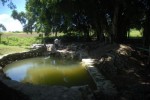 Piscina natural bajo la sombra de los álamos.