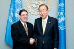 El secretario general de la ONU, Ban Ki-moon, y el canciller de Cuba, Bruno Rodríguez, dialogaron este martes en Nueva York.