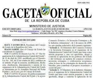 Vista de la portada de la Gaceta Oficial No. 29.