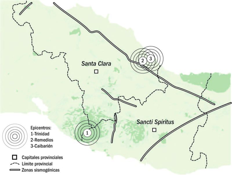 Actividad telúrica en la zona central de Cuba. Infografía: Eykel Águila.