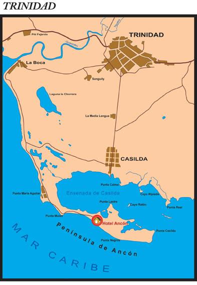 Mapa de la península de Ancón, en las cercanías de Trinidad.