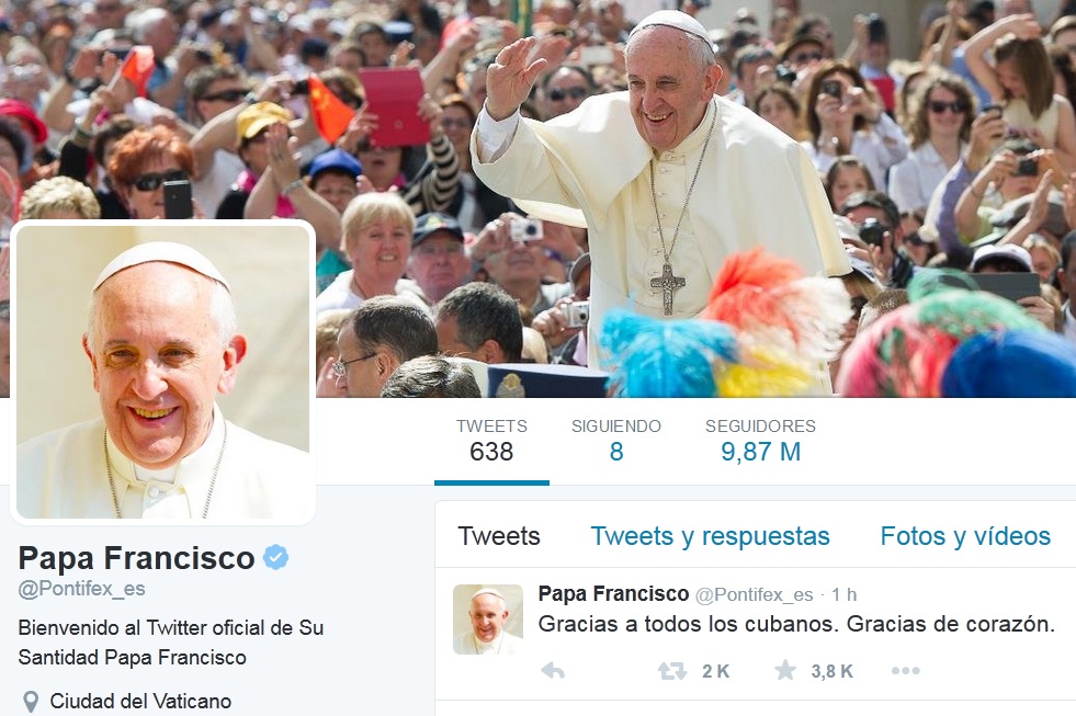 Mensaje en Twitter del Papa Francisco.