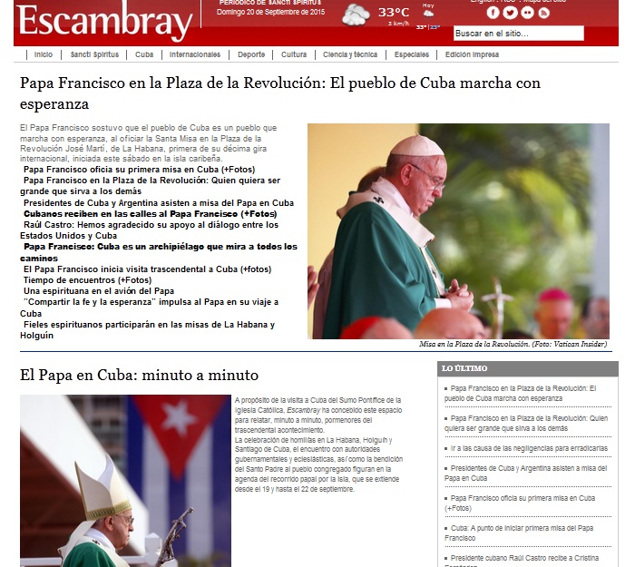 Portada de Escambray durante la celebración de la misa en La Habana.