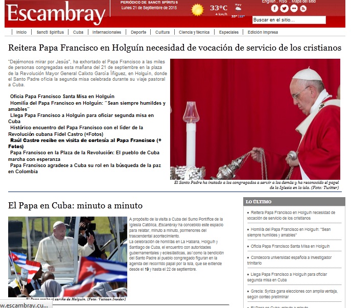 Escambray reseña la misa del Papa Francisco en Holguín.