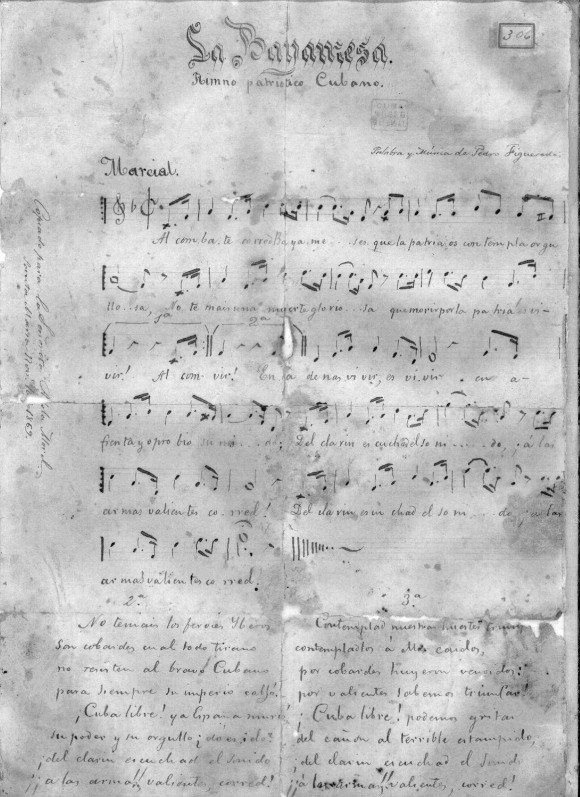 Partitura de La Bayamesa, Himno Nacional de Cuba.