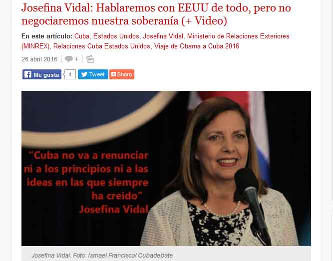 Cubadebate difunde la entrevista concedida por Josefina Vidal al canal libanés Al Mayadeen.