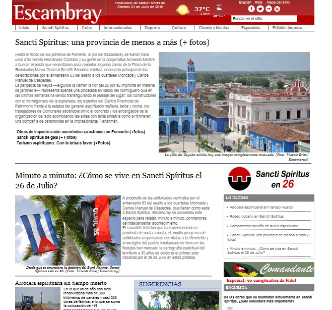 Escambray, portada, 26 de julio, Sancti Spíritus en 26, Sancti Spíritus