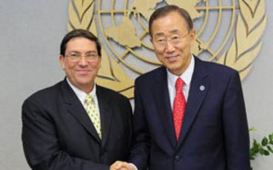 Ban Ki-moon recibió en la sede de la ONU al canciller cubano, Bruno Rodríguez.