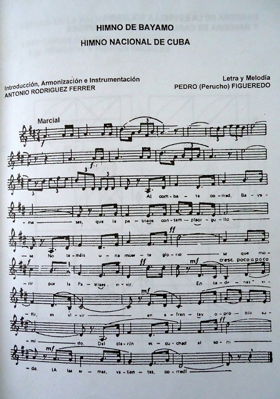 Partitura con la letra oficial, en el folleto de Pueblo y Educación, 2002