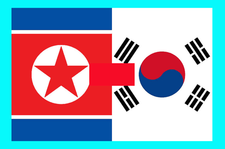 Flags of the two Koreas.