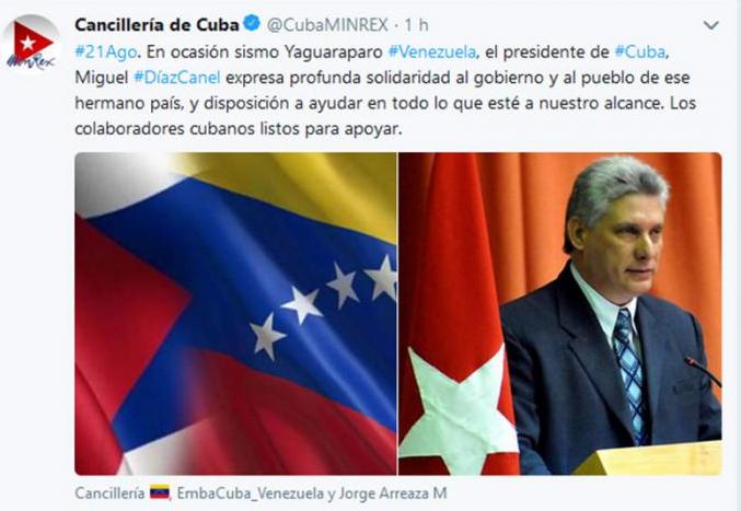 cuba, venezuela, trinidad y tobago, sismo, terremoto, miguel diaz-canel, presidente de cuba