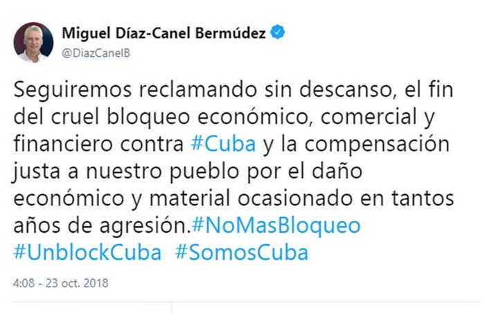 cuba, bloqueo de eeuu a cuba, miguel diaz-canel, presidente de cuba, twitter