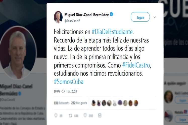 cuba, miguel diaz-canel, presidente de cuba, dia del estudiante