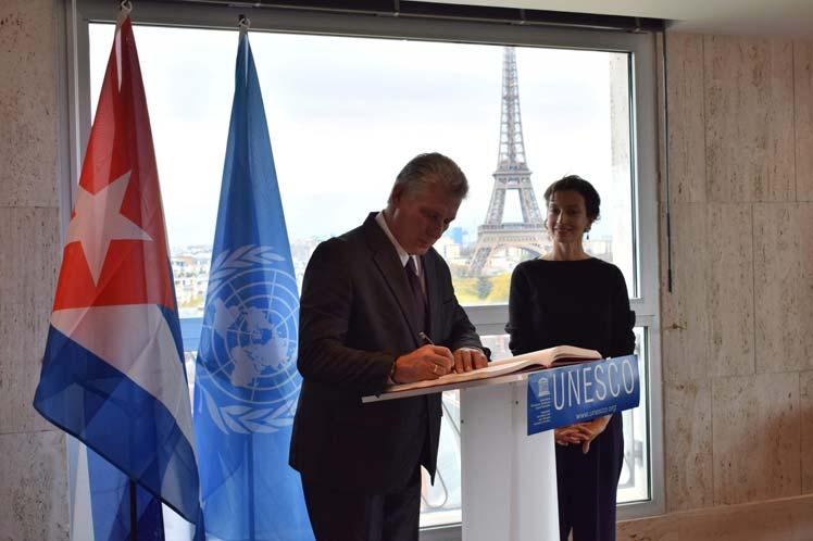 cuba, miguel diaz-canel, unesco, presidente de cuba, francia