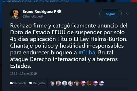 Cuba, Bloqueo, Minrex, Bruno Rodríguez