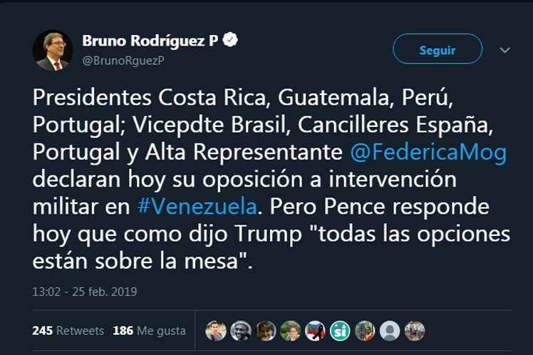 Cuba criticó el empeño de EE.UU. en amenazar a Venezuela.