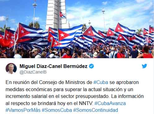 Díaz-Canel anticipó la información a través de su cuenta de Twitter.