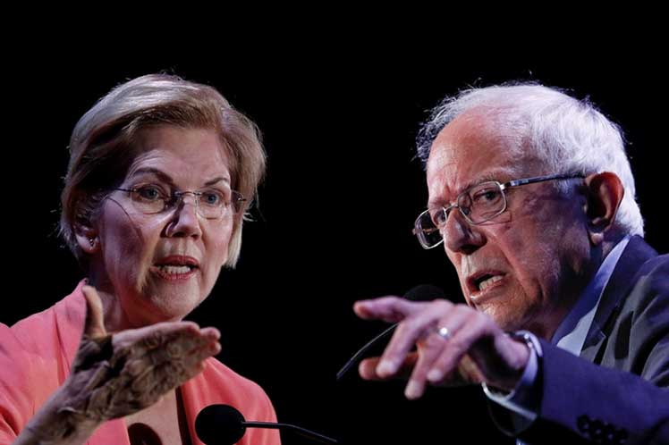 Warren y Sanders han estado todo el tiempo entre los líderes del grupo de más de 20 candidatos demócratas. (Foto: PL)