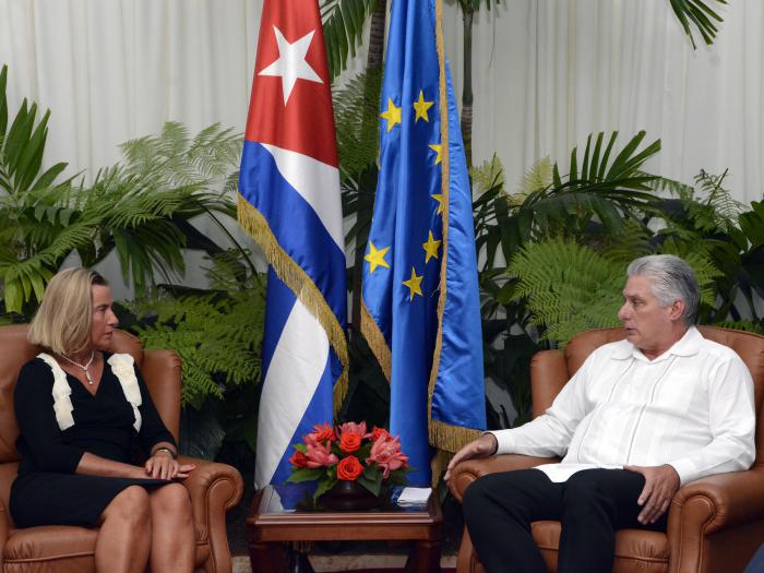 Díaz-Canel y Mogherini dialogaron sobre temas bilaterlas y otros de la agenda internacional. (Foto: Estudios Revolución)