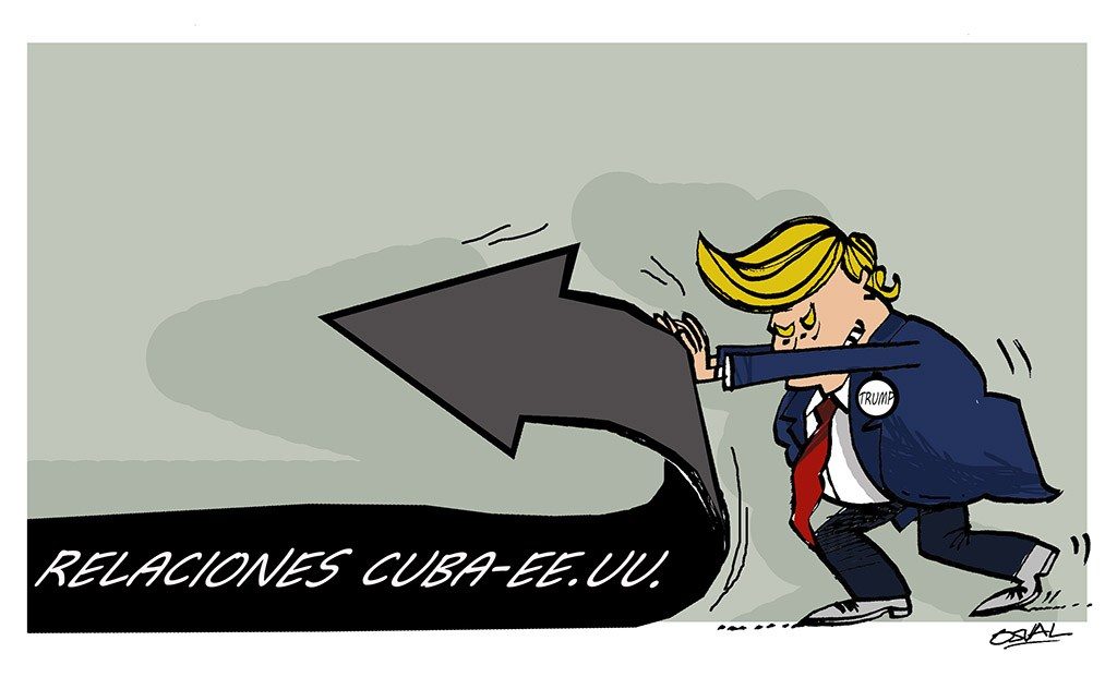 Las medidas del gobierno de Trump han estado dirigidas a revertir el acercamiento bilateral logrado bajo la administración Obama. (Ilustración: Osval)