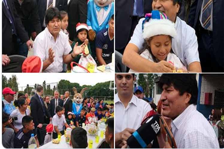 Evo compartió esta navidad con los niños y niñas de la comunidad boliviana en esta nación austral. (Foto: PL)