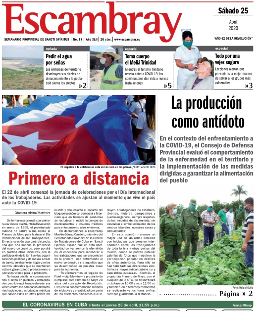 Escambray impreso 25 de abril, 2020