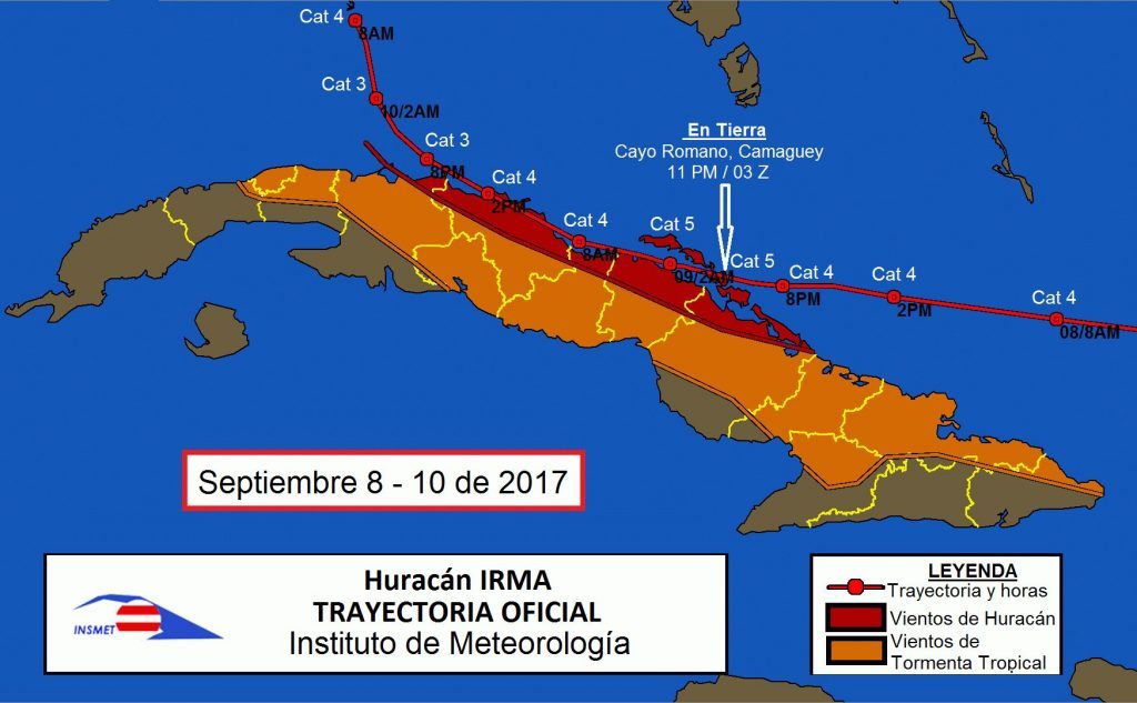 El último huracán que pasó por la provincia fue el Irma, el 9 de septiembre del 2017. (Mapa: Instituto de Meteorología)