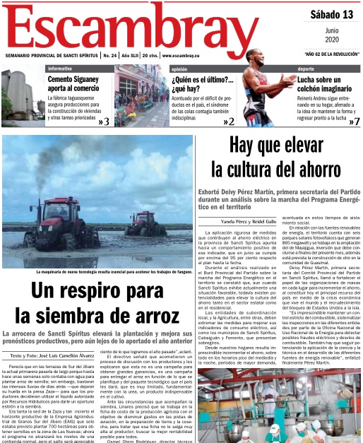 Escambray impreso 13 de junio, 2020