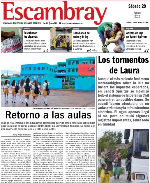 Escambray impreso 29 de agosto, 2020