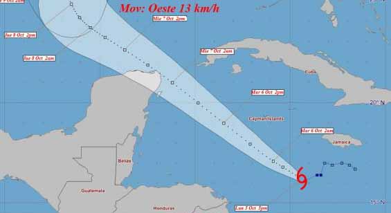 Delta ha inclinado el rumbo hacia el oeste noroeste a unos 13 kilómetros por hora. (Cono de trayectoria: INSMET)