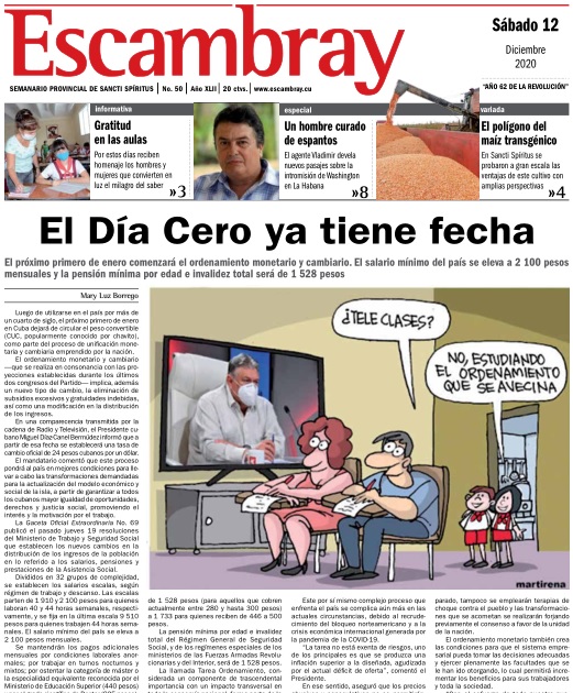 Escambray impreso 12 de diciembre, 2020