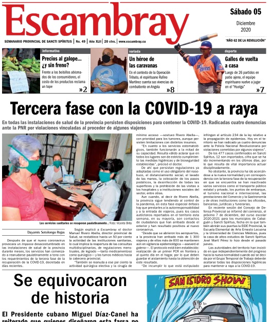 Escambray impreso 5 de diciembre, 2020