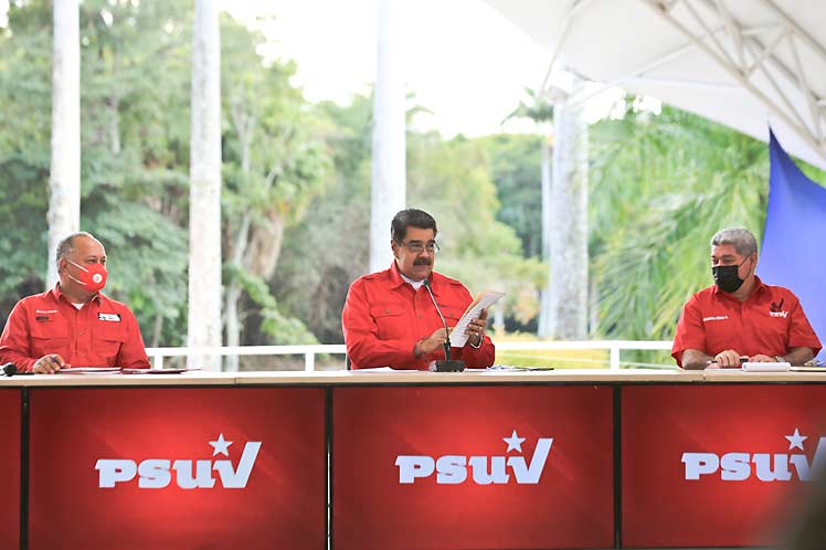 Maduro sostuvo un encuentro con la dirección nacional del Partido Socialista Unido de Venezuela. (Foto: PL)