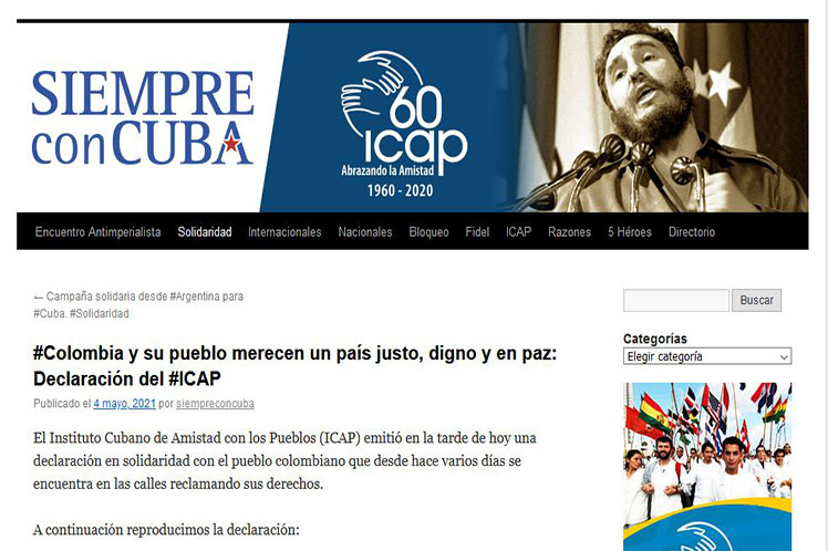 La ciudadanía colombiana reclama en las calles sus 'justos derechos', aseguró la institución en su página web. (Foto: PL)