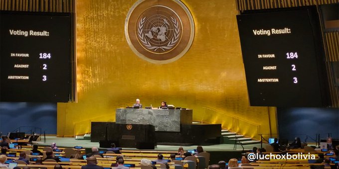 La Asamblea General de Naciones Unidas adoptó este miércoles una nueva resolución a favor del cese del bloqueo a Cuba. Foto: PL.