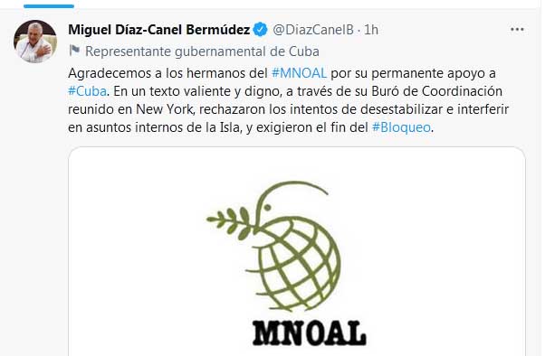 El presidente cubano hizo público su mensaje en su cuenta en Twitter.