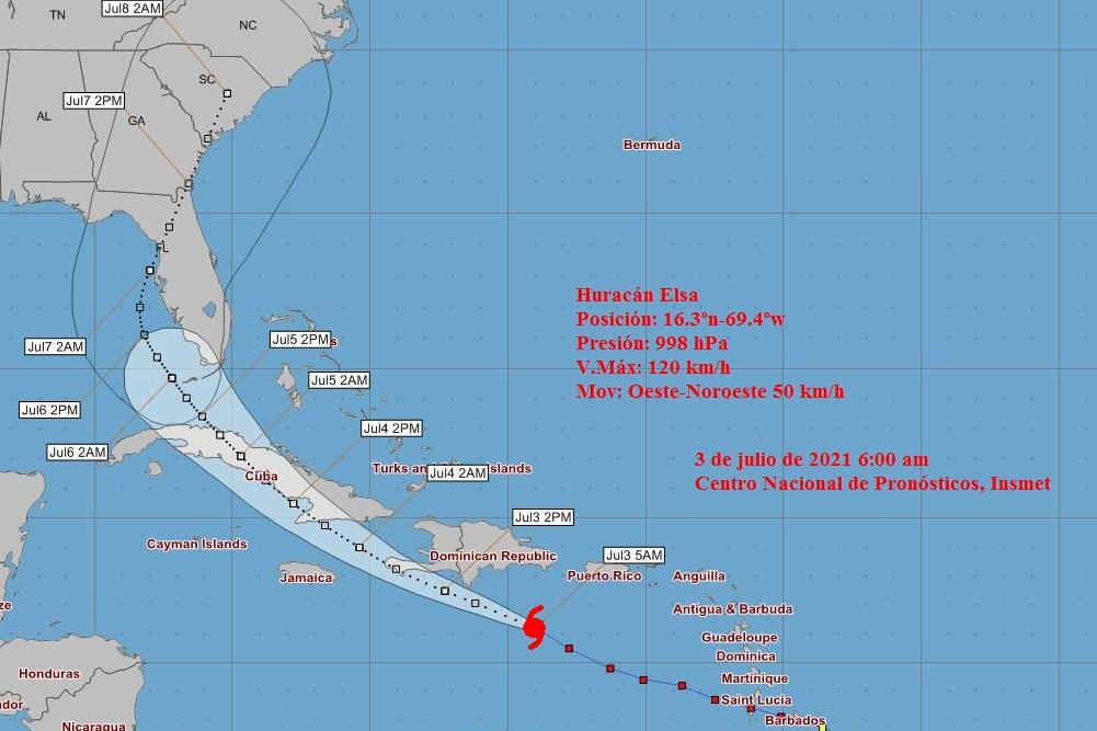 Elsa ha continuado moviéndose con rumbo próximo al oeste noroeste.