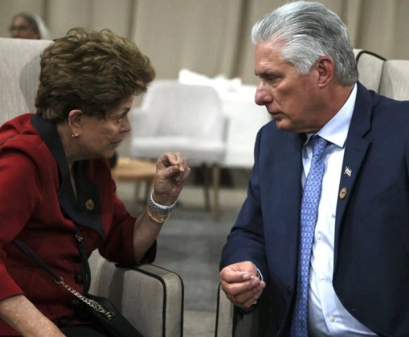 Díaz-Canel saludó a Dilma Rousseff, presidenta del Banco de los Brics.