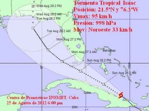 Posible trayectoria de "Isaac" tras su salida de Cuba.