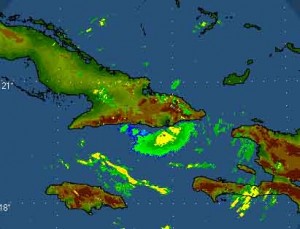 Imagen de la tormenta Isaac tomada por el radar de la Gran Piedra este sábado a las 7 y 15 am.