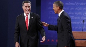 Obama y Romney en el primer debate presidencial.