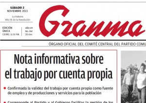 Granma publica este sábado una “Nota informativa sobre el trabajo por cuenta propia”.